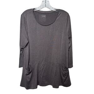 LOGO by Lori Goldstein Gray Tunic Top L Long Sleeve Pockets Stretch Knit‎